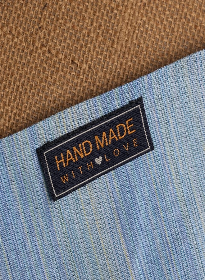Atmiyamart Handmade with Love Craft Art Fashion Woven Ribbon Tag for Clothing Sewing Sew On Clothes Garment Fabric Polyester Weaving Label Orange On Blue (20X65 Mm) 100 Lable - Image 2